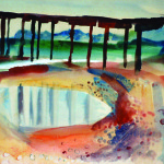 Artist: Doris Lusk, Title: Onekaka Wharf (1969), Media: Watercolour, Size: 71 x 84 cm