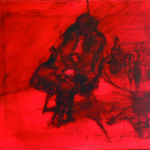 Artist: Garth Tapper, Title: Man on a Stool (1999), Media: Oil on canvas, Size: 35.5 x 41 cm